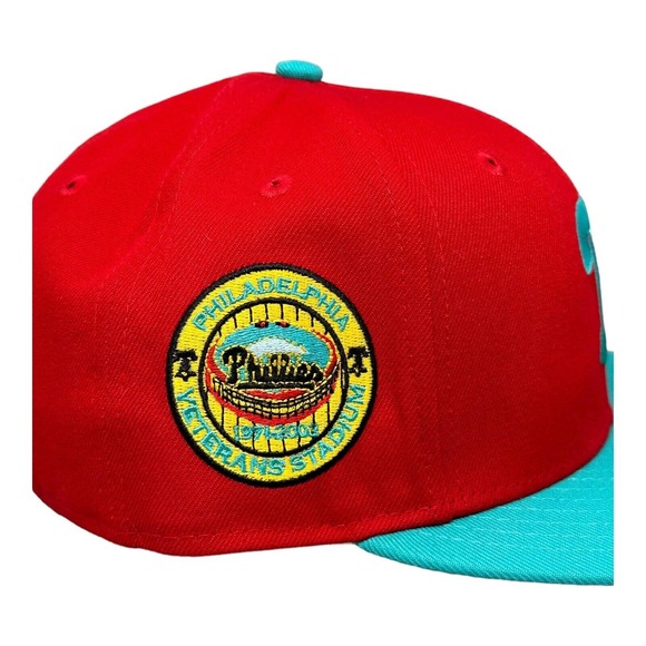 New Era Philadelphia Phillies 59FIFTY Red Teal Hat Club Cap Hat 7 1/2 - Picture 4 of 8